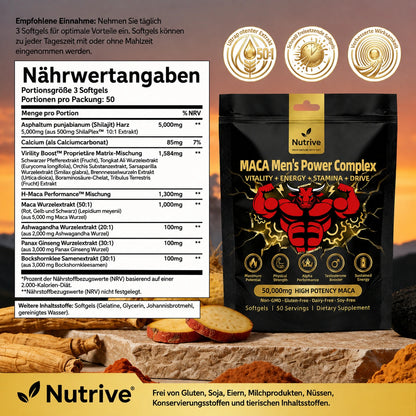 Testosteron-Booster für Männer – Power-Komplex zur Unterstützung mit Shilajit, Maca, Ashwagandha und Ginseng